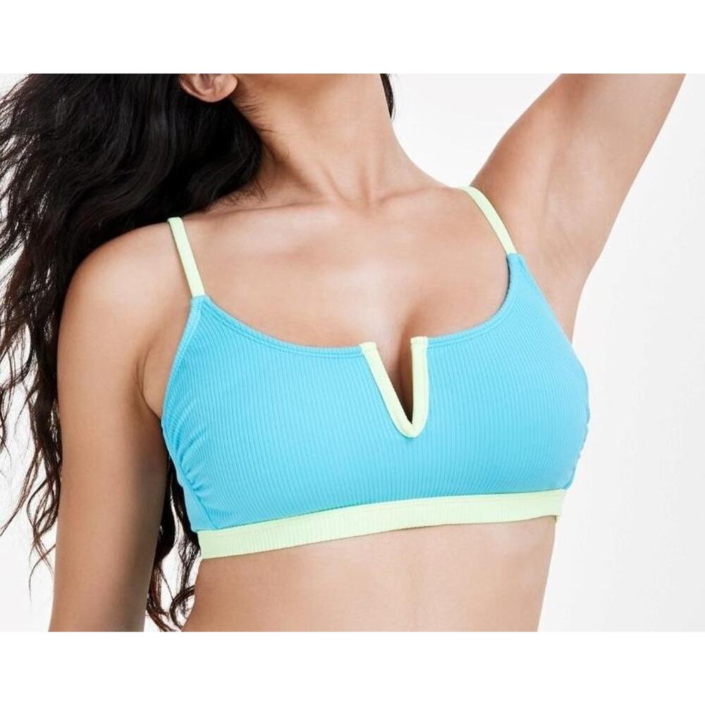 Salt + Cove Juniors' Blue V-Wire Ribbed Bralette Bikini Top Size XL